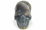 Polished Banded Agate Skull with Quartz Crystal Pocket #236993-1
